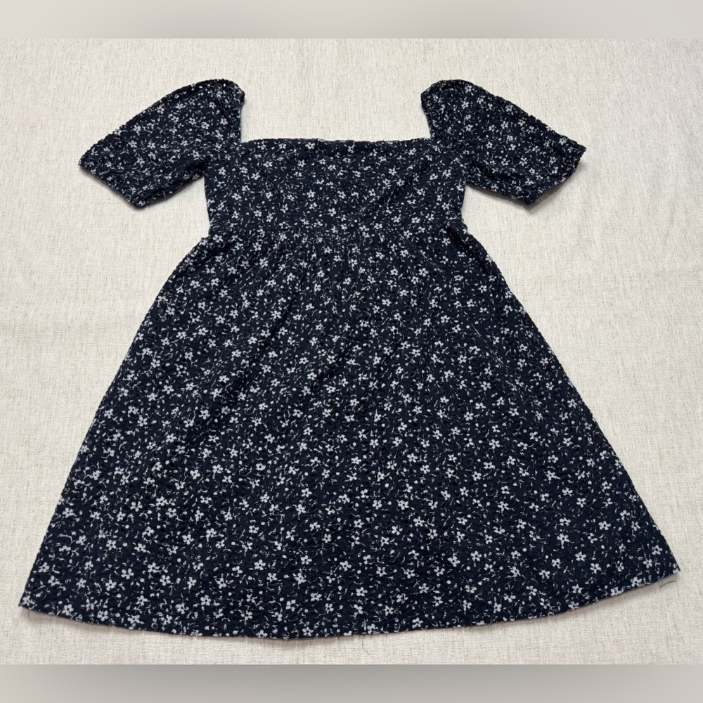 Maeve Women Blue Babydoll Dress 6 Puff Sleeve Eyelet Floral Coquette Cottagecore